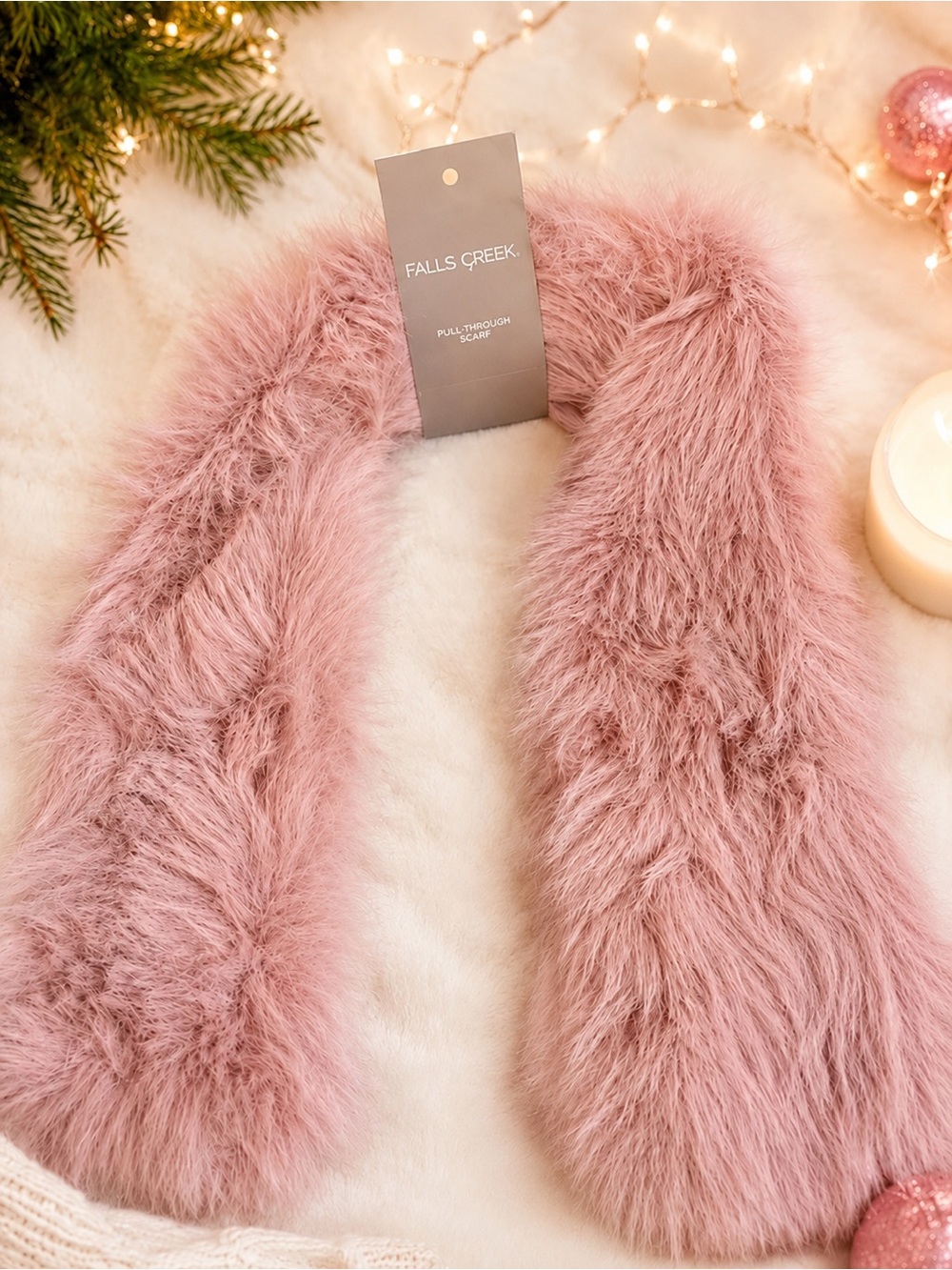 Falls Creek Dusty Pink Faux Fur Pull-Through Scarf